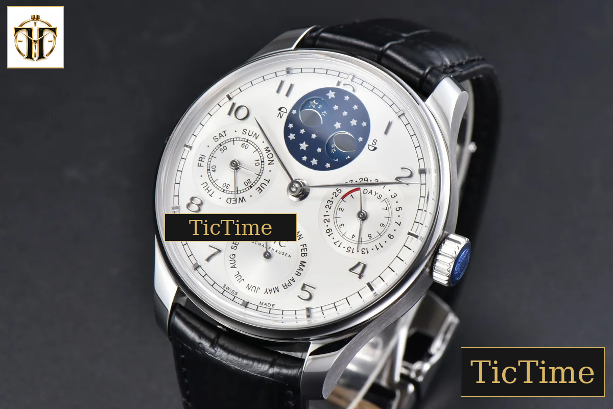 Portugieser Perpetual Calendar IW5033 42mm APSF SS White Dial Black Leather Strap A52610 — foto 4