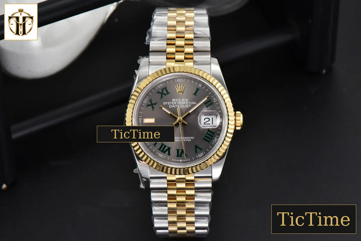DateJust 36mm BPF YG/SS Wimbledon Gray Dial Green Roma Marker Jubilee Bracelet A2824 — foto 3