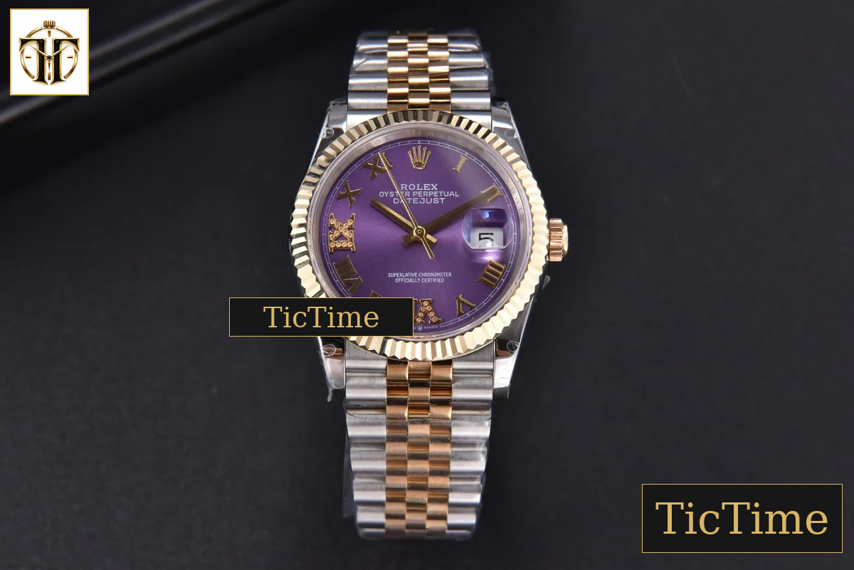 DateJust 904L 36mm GMF YG/SS Fluted Bezel Purple Dial Roma Marker Jubilee Bracelet VR3285 — foto 2