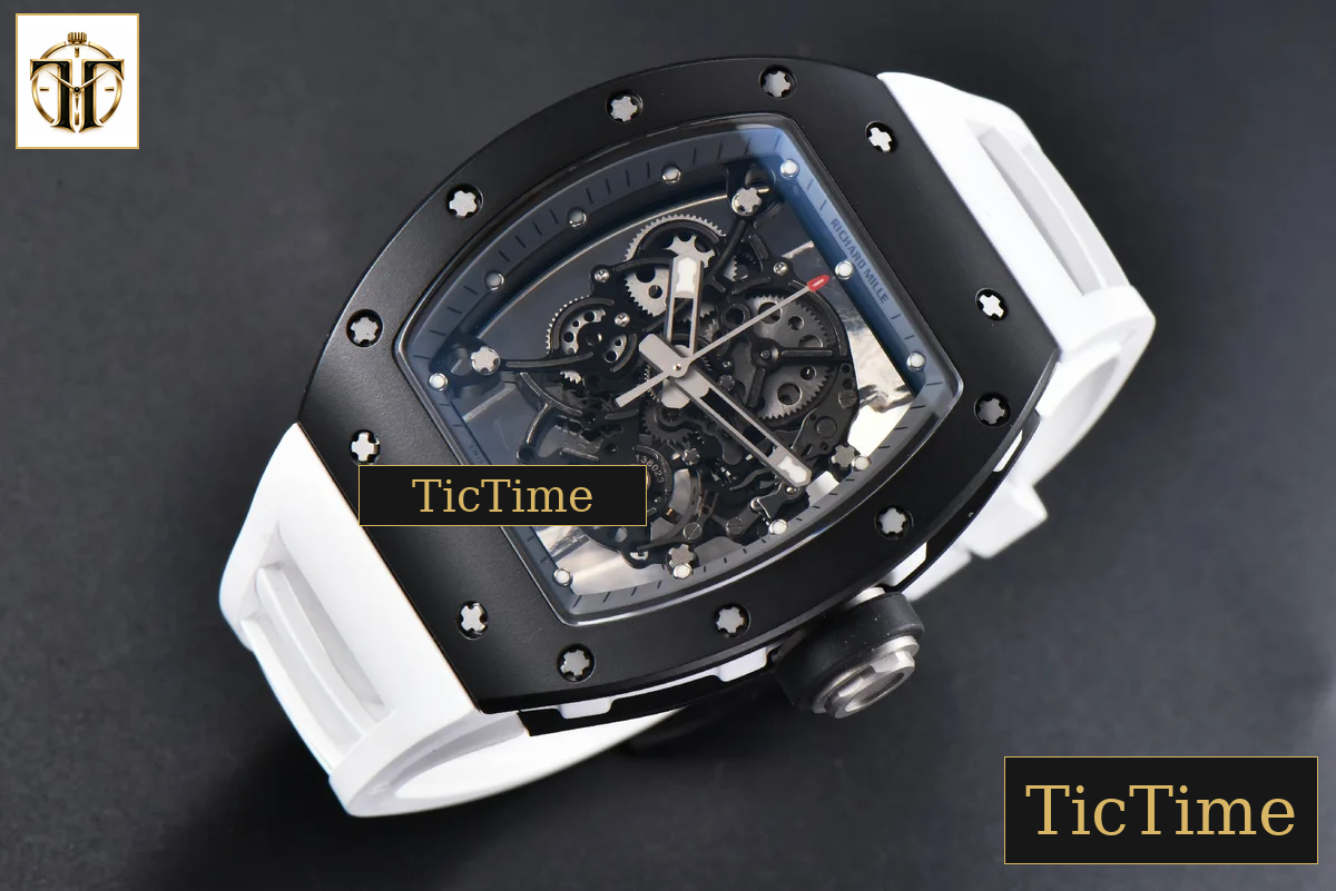 RM055 42.7mm BBRF Black Ceramic Black Skeleton Dial White Rubber Strap RMUL2 — foto 4