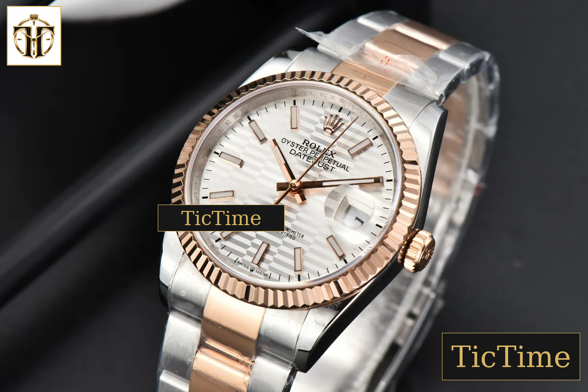 DateJust 36mm BPF RG/SS Fluted Bezel Silver Motif Dial Oyster Bracelet A2824 — foto 5