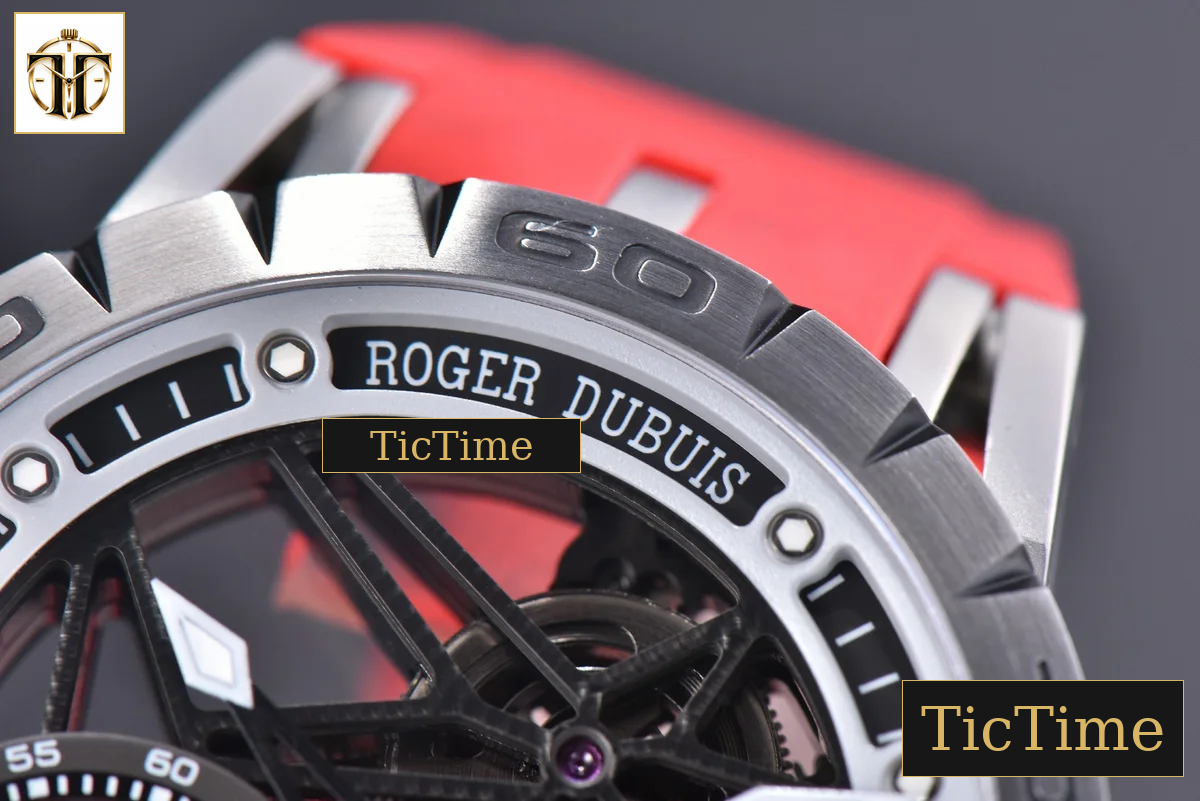 Excalibur Sports Tourbillon 46mm JBF Titanium Skeleton Dial Black Crown Red Rubber Strap — foto 6
