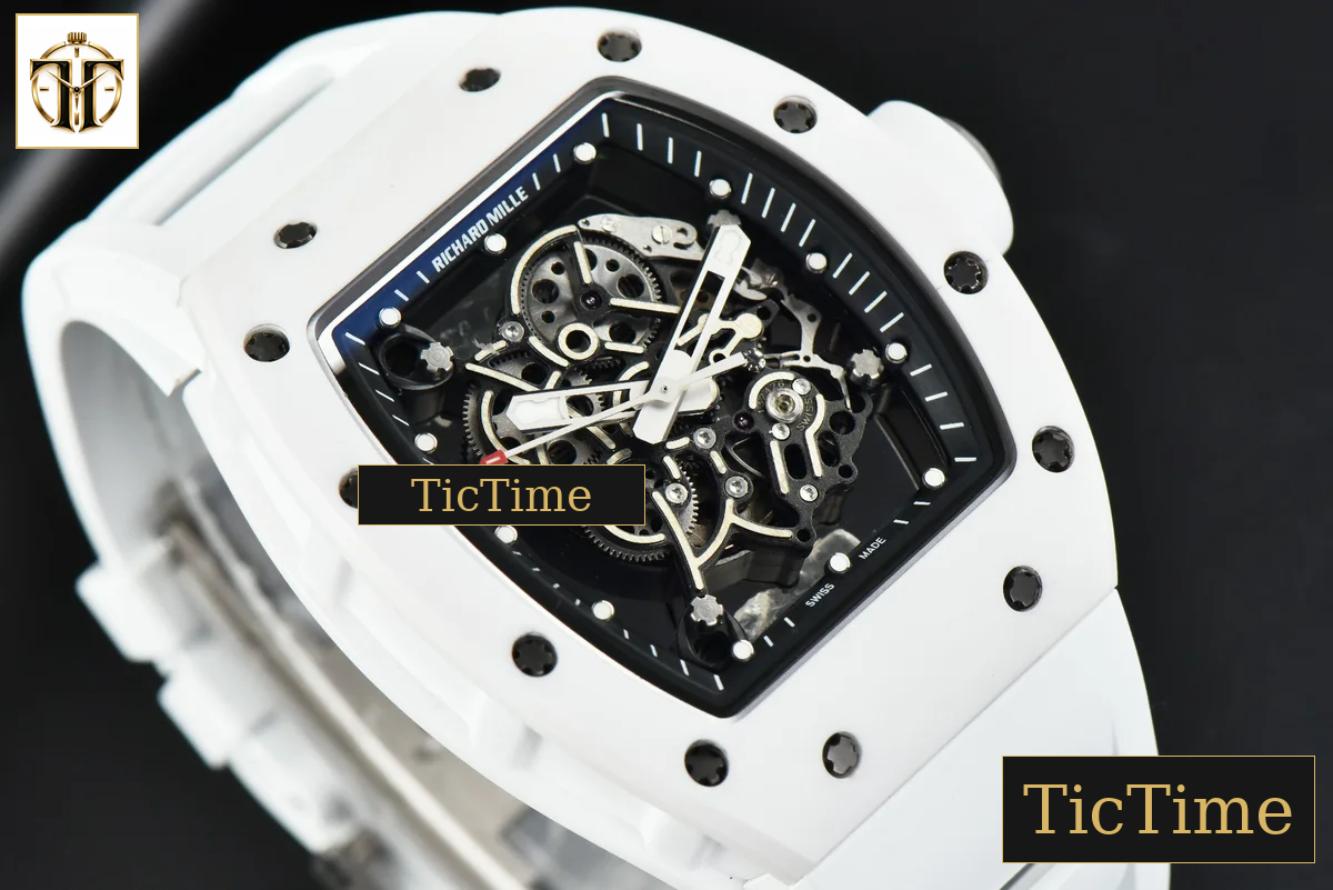 RM055 42.7mm ZF White Ceramic Black Skeleton Dial White Rubber Strap V6 NH05 — foto 11