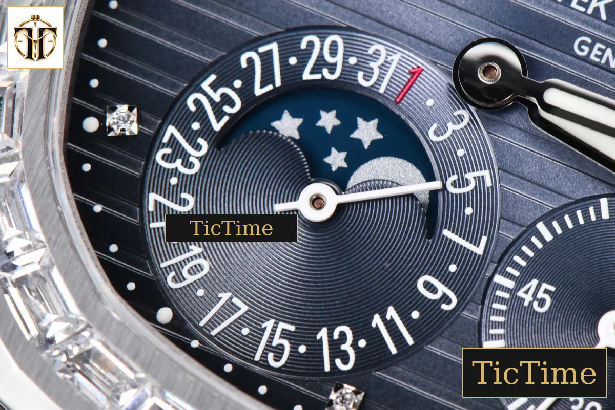 Nautilus 5712 40mm PPF Gray Diamond Bezel Blue Dial Diamond Marker Moonphase Black Leather Strap V3 A240 — foto 8