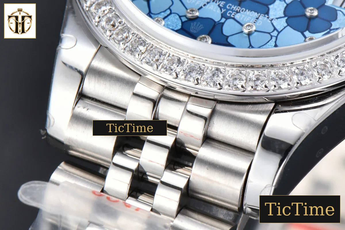 DateJust 904L 31mm GMF Diamond Bezel Blue Flowers Dial Jubilee Bracelet A2824 — foto 11
