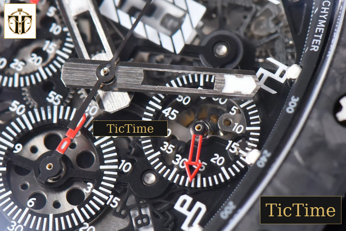 NTPT Chrono RM011 KVF Black Skeleton Dial Black Crown black Rubber Strap V2 A7750 — foto 8