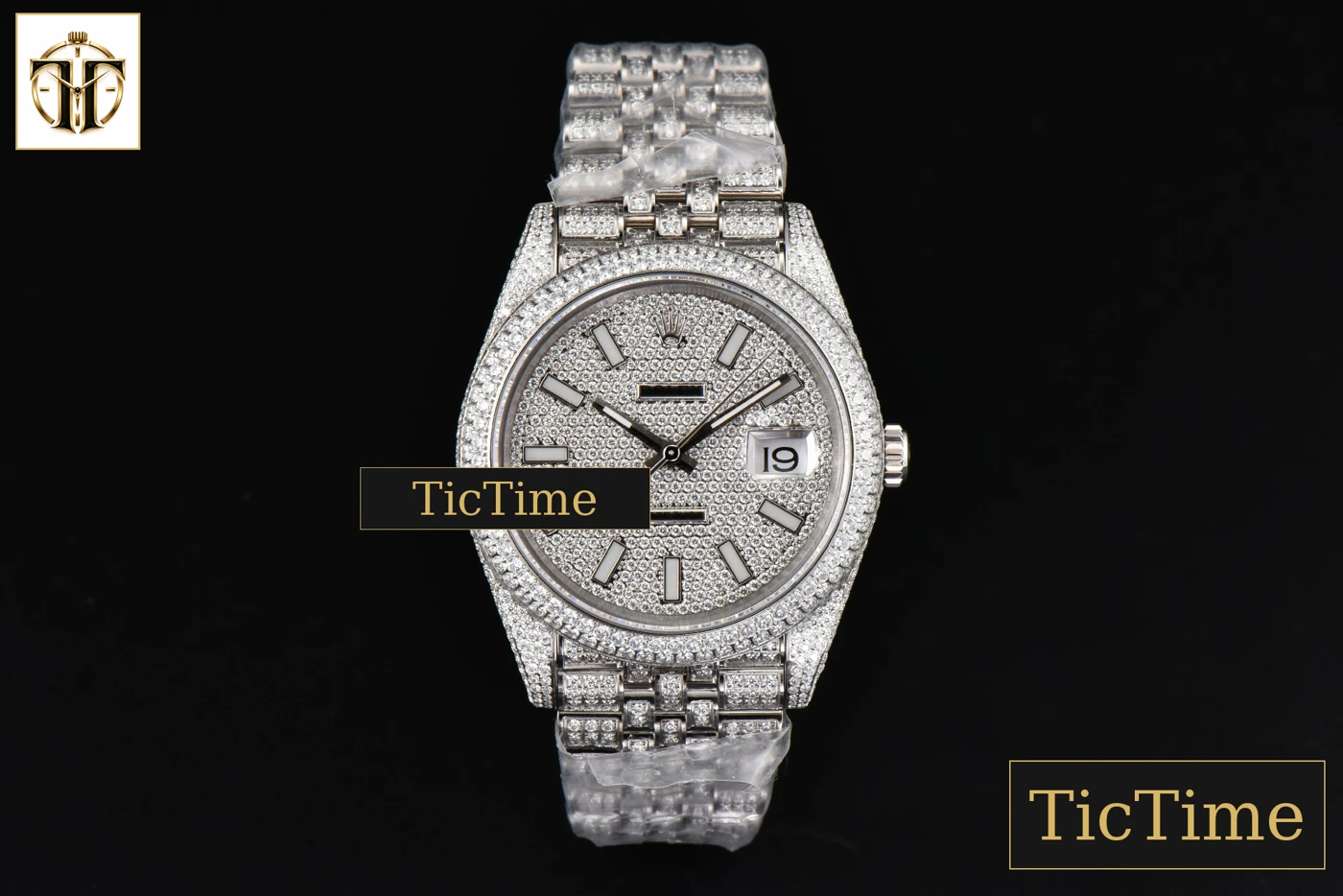 Vista frontal — Datejust Full 41mm GMF Diamond Diamond Lume Dial Jubilee Bracelet A2824