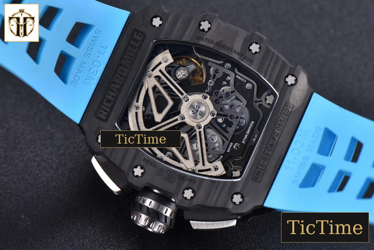 NTPT Chrono RM011 KVF Skeleton Dial Blue Rubber Strap V2 A7750 — foto 17