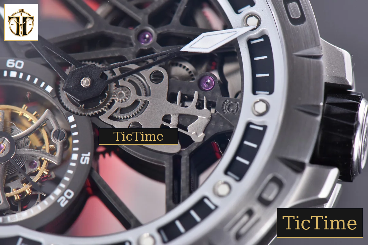 Excalibur Sports Tourbillon 46mm JBF Titanium Skeleton Dial Black Crown Red Rubber Strap — foto 8
