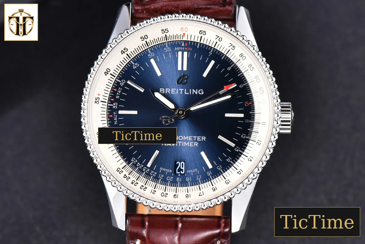 Navitimer 38mm TF SS Blue Dial White Bezel Brown Leather Strap A2824 — foto 2