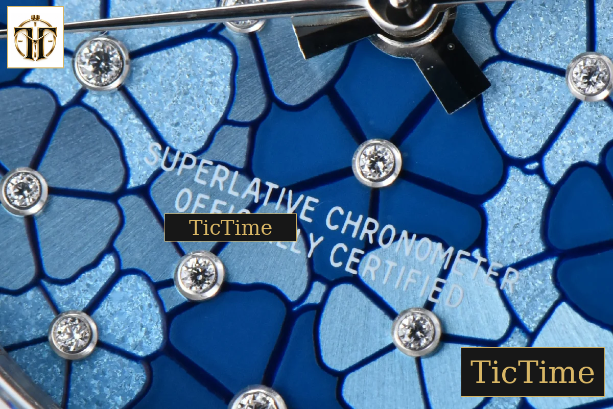 DateJust 904L 31mm GMF Diamond Bezel Blue Flowers Dial President Bracelet A2824 — foto 10