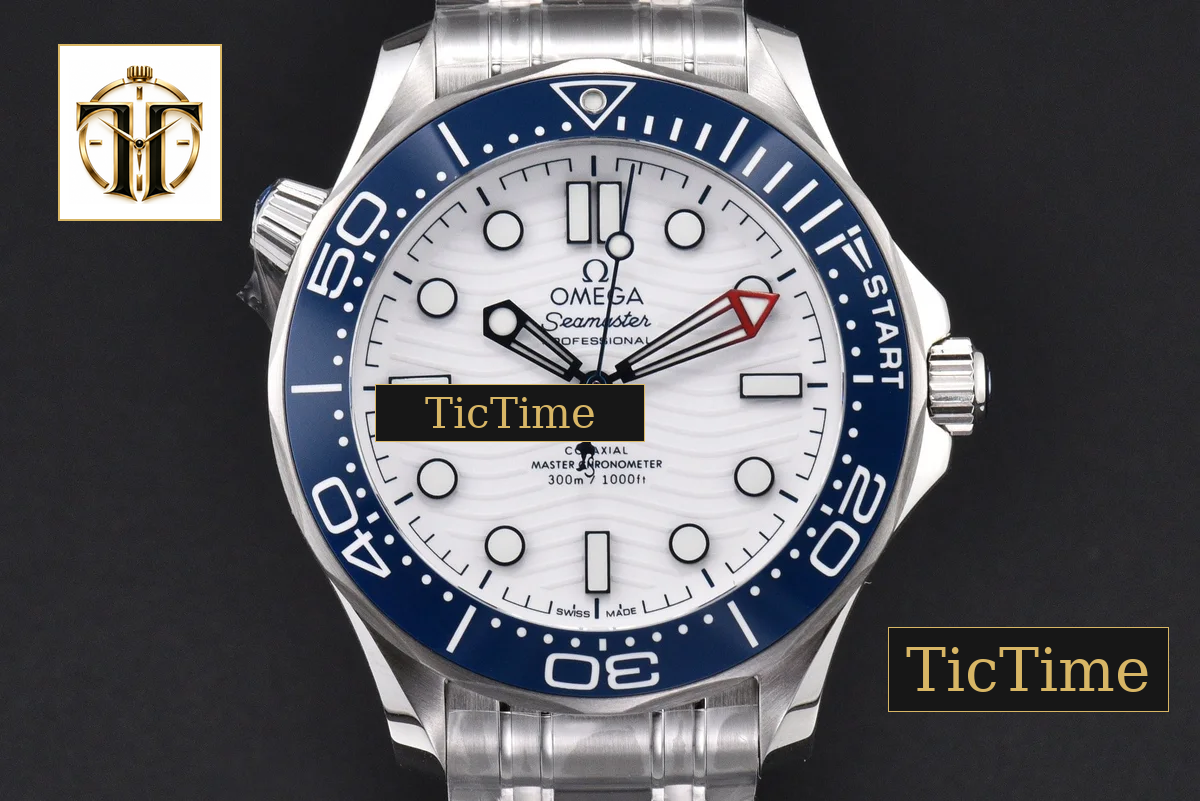 SeaMaster 300M VSF White Dial Blue Bezel Steel bracelet movment( free rubber strap ) VS8800 — foto 3