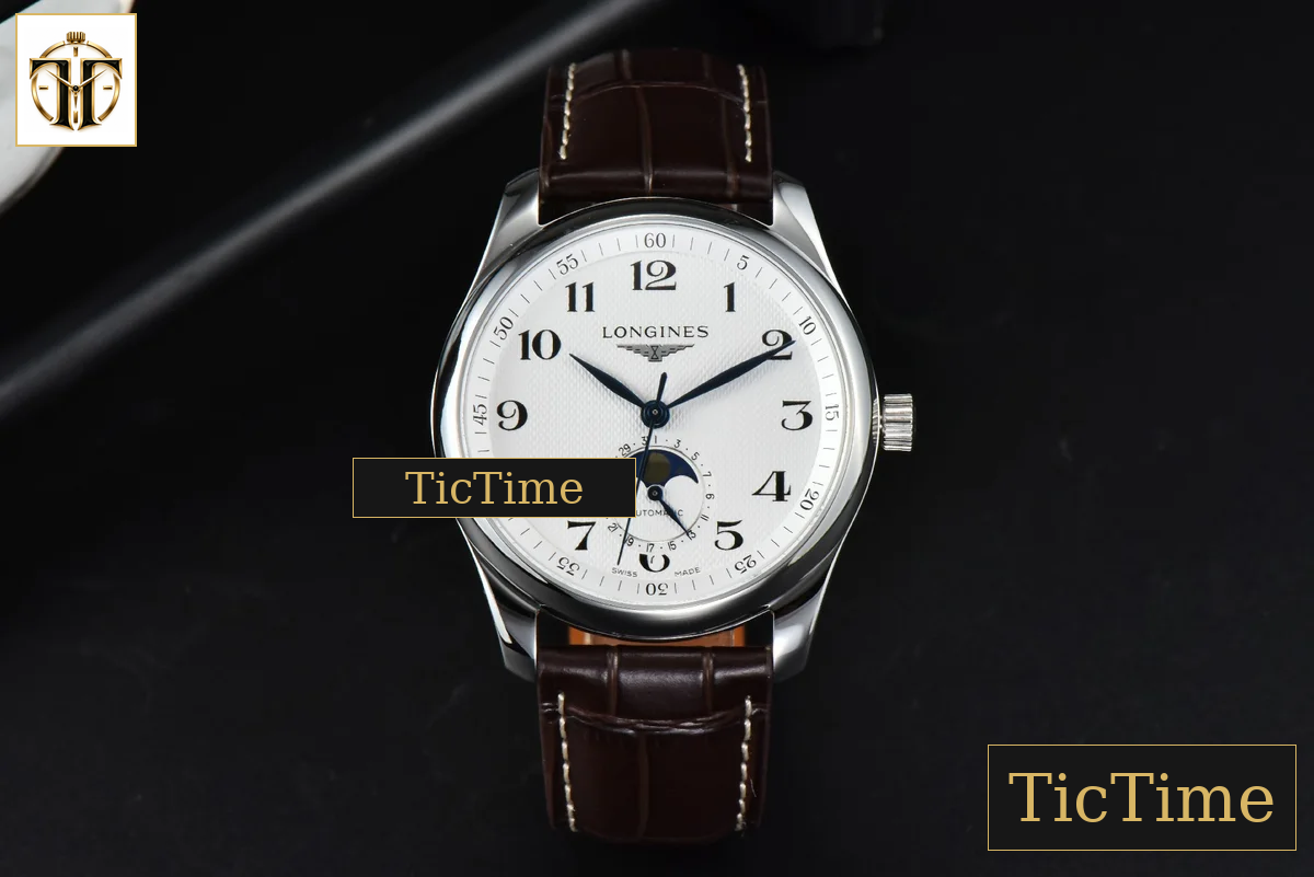 Master Moonphase 40mm GF White Dial Digital Marker Brown Leather Strap A899 — foto 3