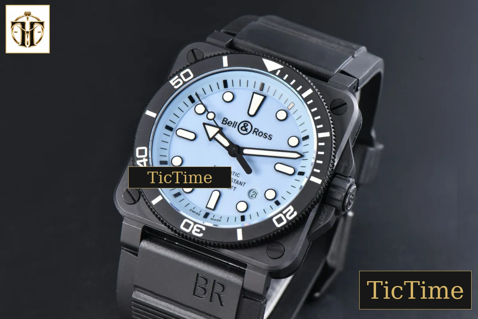 BR03-92 M+F Full Lume Ceramic Case Light Blue Dial Black Rubber Strap A2892 — foto 3
