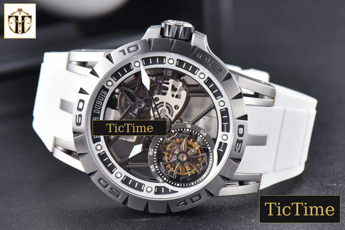 Excalibur Sports Tourbillon 46mm JBF Titanium Skeleton Dial Black Crown White Rubber Strap — foto 13
