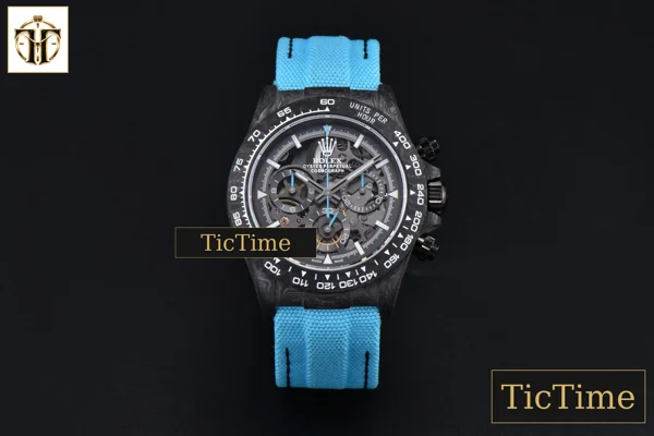 Foto frontal — Daytona Montoya Carbon Fiber 40mm DIWF Skeleton Dial Blue Nylon Strap 4130