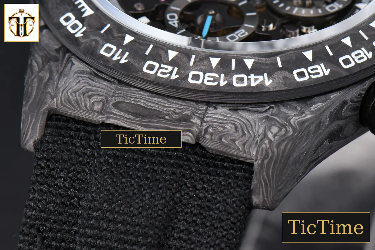 Daytona Montoya Carbon Fiber 40mm DIWF Skeleton Dial Blue Hand Black Nylon Strap 4130 — foto 11