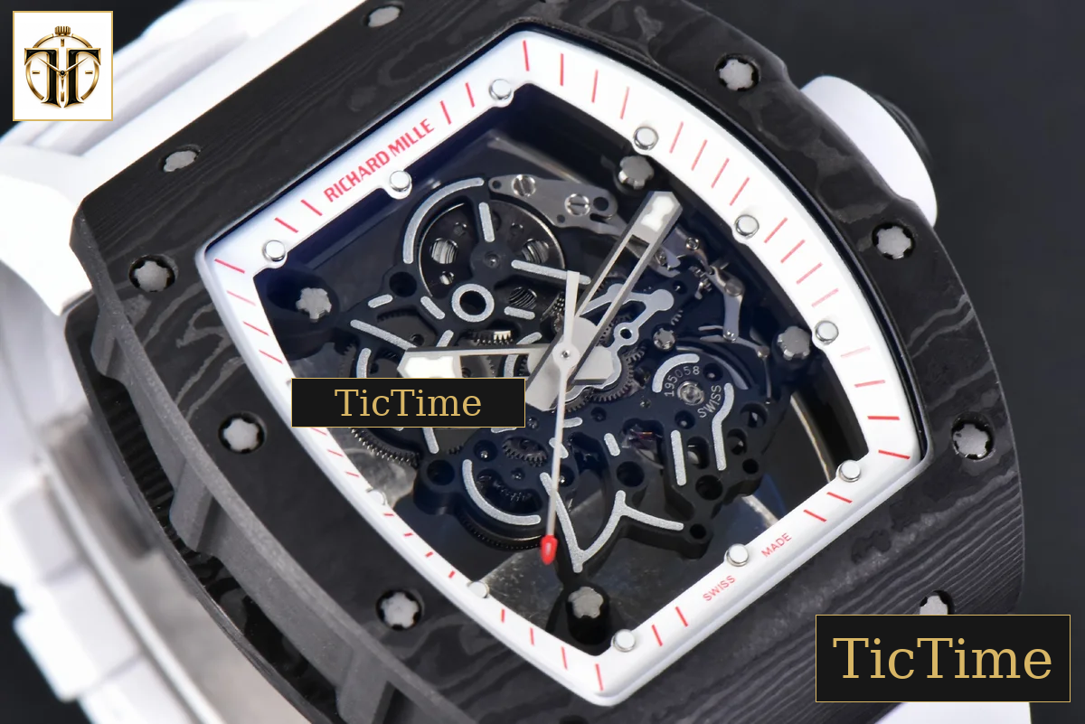 NTPT RM055 43mm ZF White/Pink Bezel White Crown White Rubber Strap V6 RMUL2 — foto 14