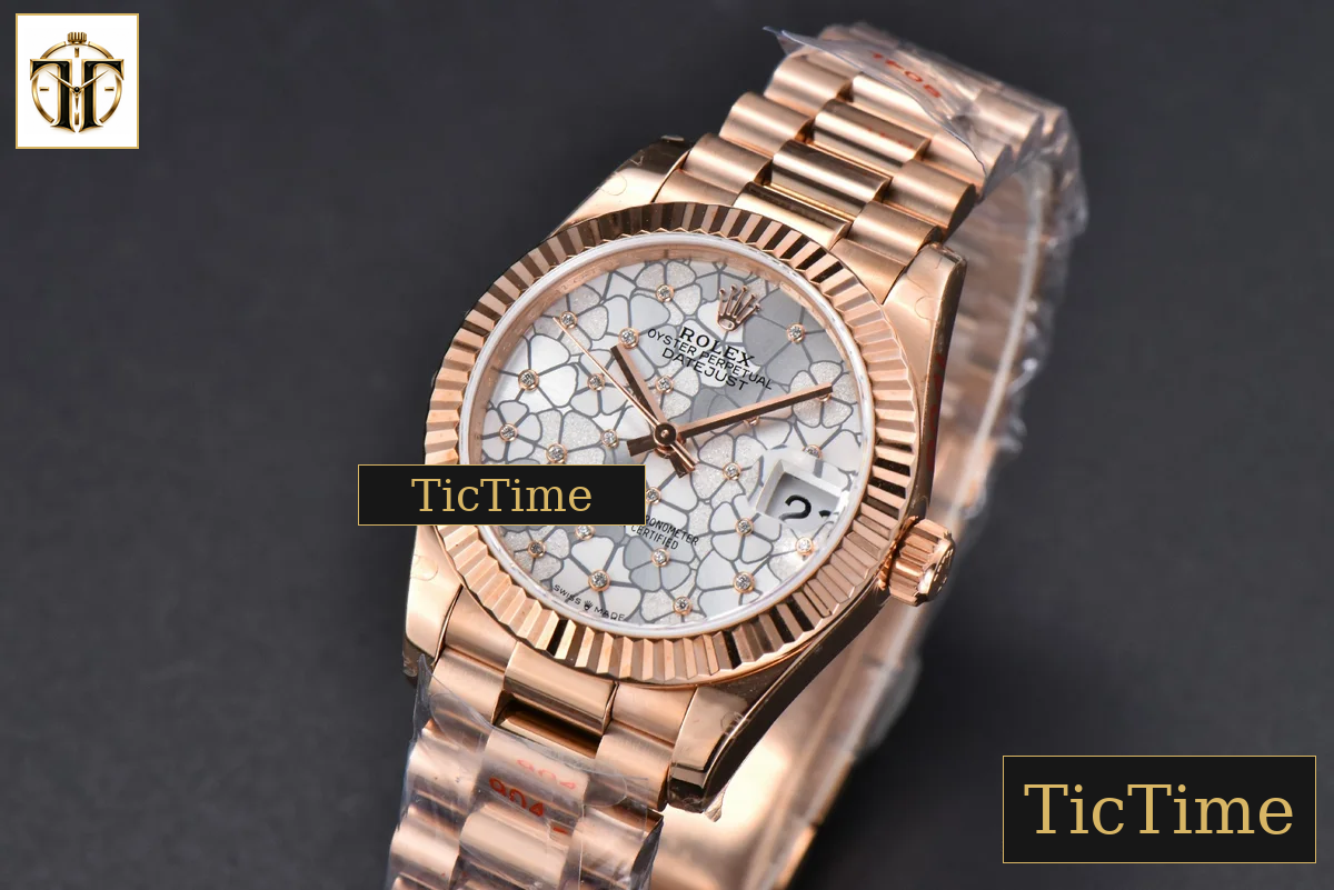 DateJust 904L 31mm GMF RG Fluted Bezel Silver Flowers Dial President Bracelet A2824 — foto 5