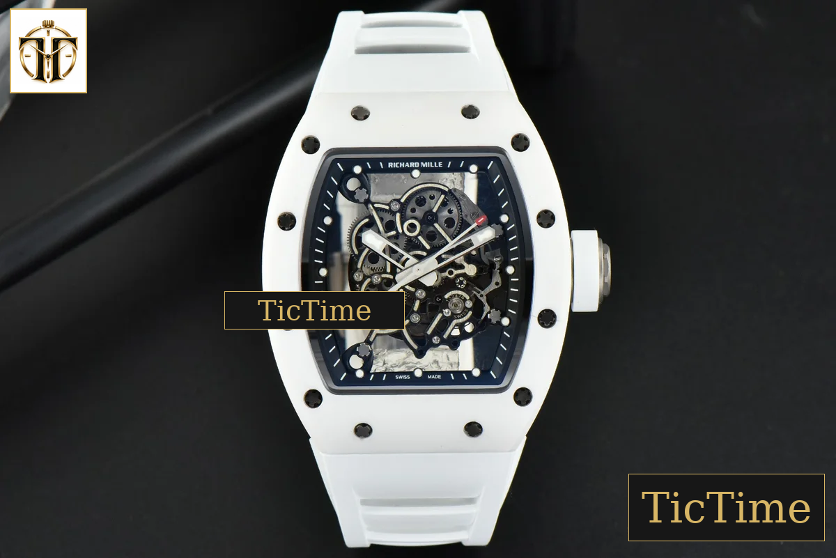 RM055 42.7mm ZF White Ceramic Black Skeleton Dial White Rubber Strap V6 NH05 — foto 2