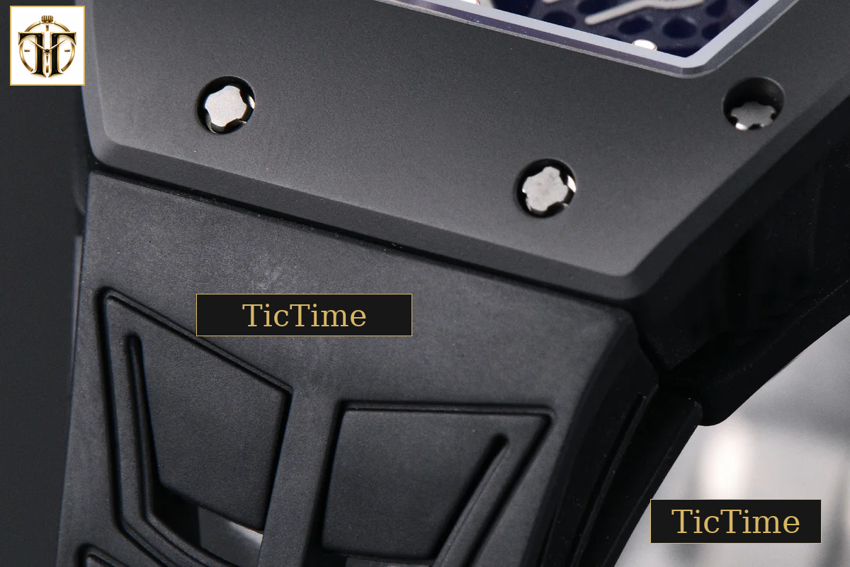RM055 42.7mm ZF Ceramic Black Bezel Gold Skeleton Dial Black Crown Black Rubber Strap RMUL2 — foto 12