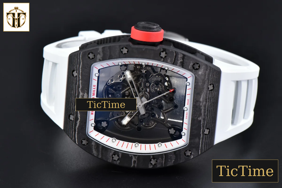 RM055 42.7mm APSF White Skeleton Dial Black Bezel Red Crown White Rubber Strap RMUL2 — foto 15