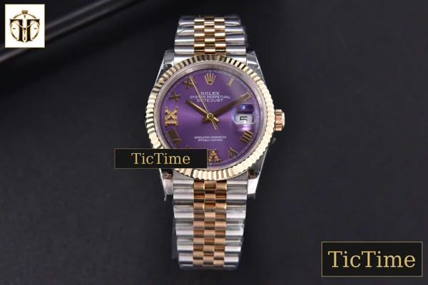 Foto frontal — DateJust 904L 36mm GMF YG/SS Fluted Bezel Purple Dial Roma Marker Jubilee Bracelet VR3285