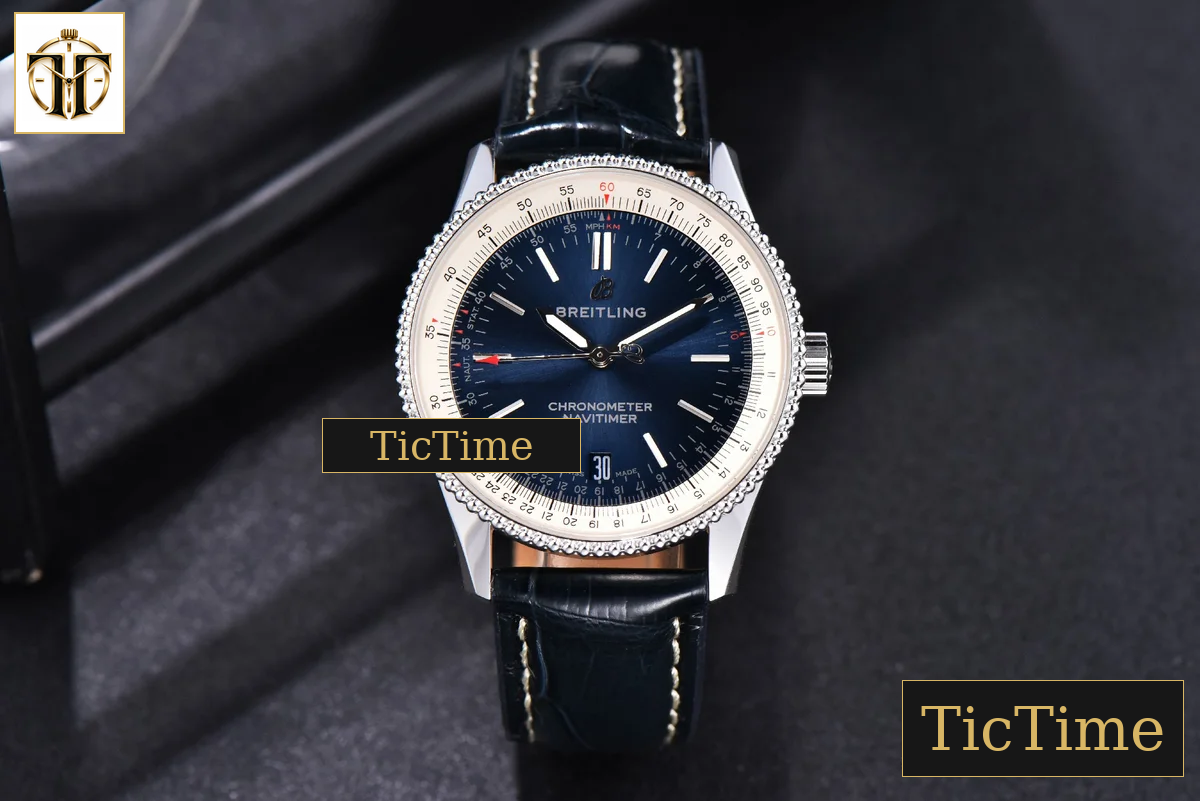 Navitimer 38mm TF SS Blue Dial White Bezel Blue Leather Strap A2824 — foto 3