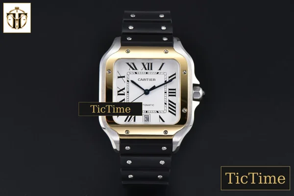 Foto frontal — Santos de Cartier XL 40mm AF SS White Dial YG Bezel Black Rubber Strap Miyota 9015