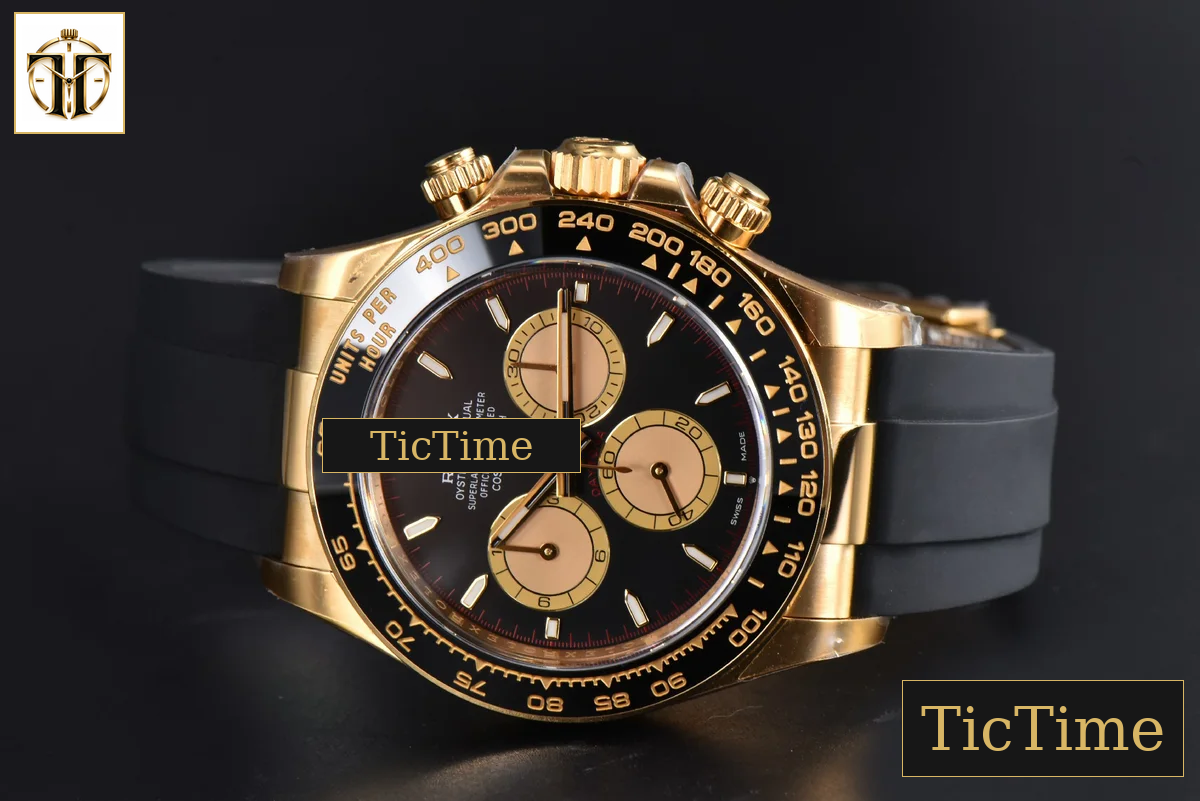 Daytona Oyster Cosmograph 126518 40mm Clean Factory YG Black Dial YG Subdial Black Oysterflex Strap DD431 — foto 16