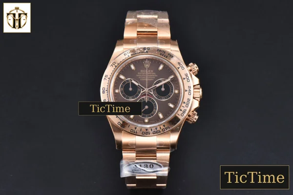 Foto frontal — Daytona 116505 40mm Clean Factory RG Brown Dial Black Subdials RG Bracelet A4130