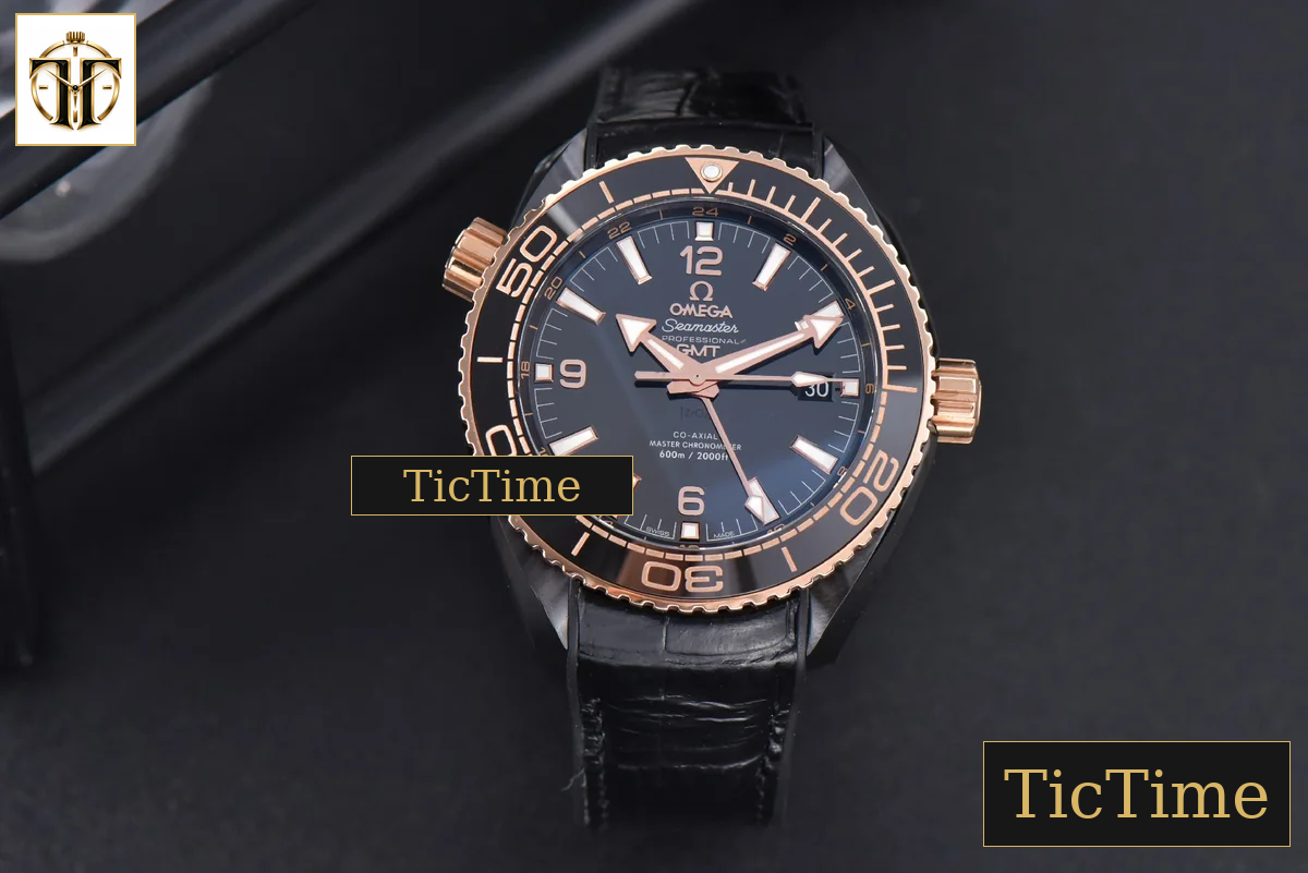 Planet Ocean 600m Deep 45.5mm VSF Black Ceramic Black/RG Dial Black Leather Strap A8906 — foto 3