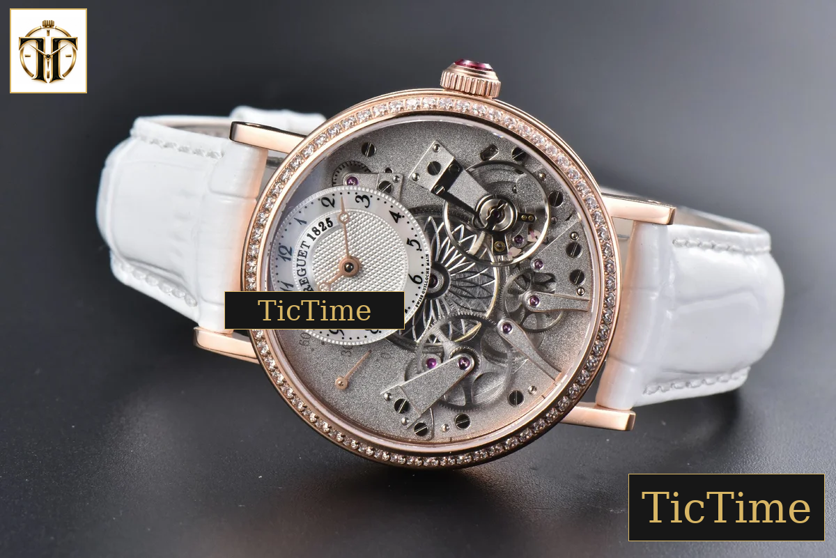 Tradition 7038BR 40mm ZF RG Diamond Gray Dial Silver Subdial White Leather Strap A505 — foto 11