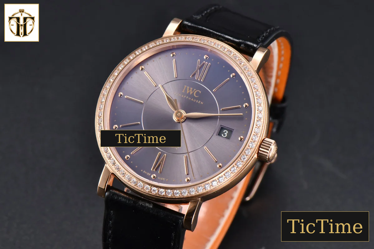 Portofino 37mm V7F RG Diamond Gray Dial RG Marker Black Leather Strap A2892 — foto 4