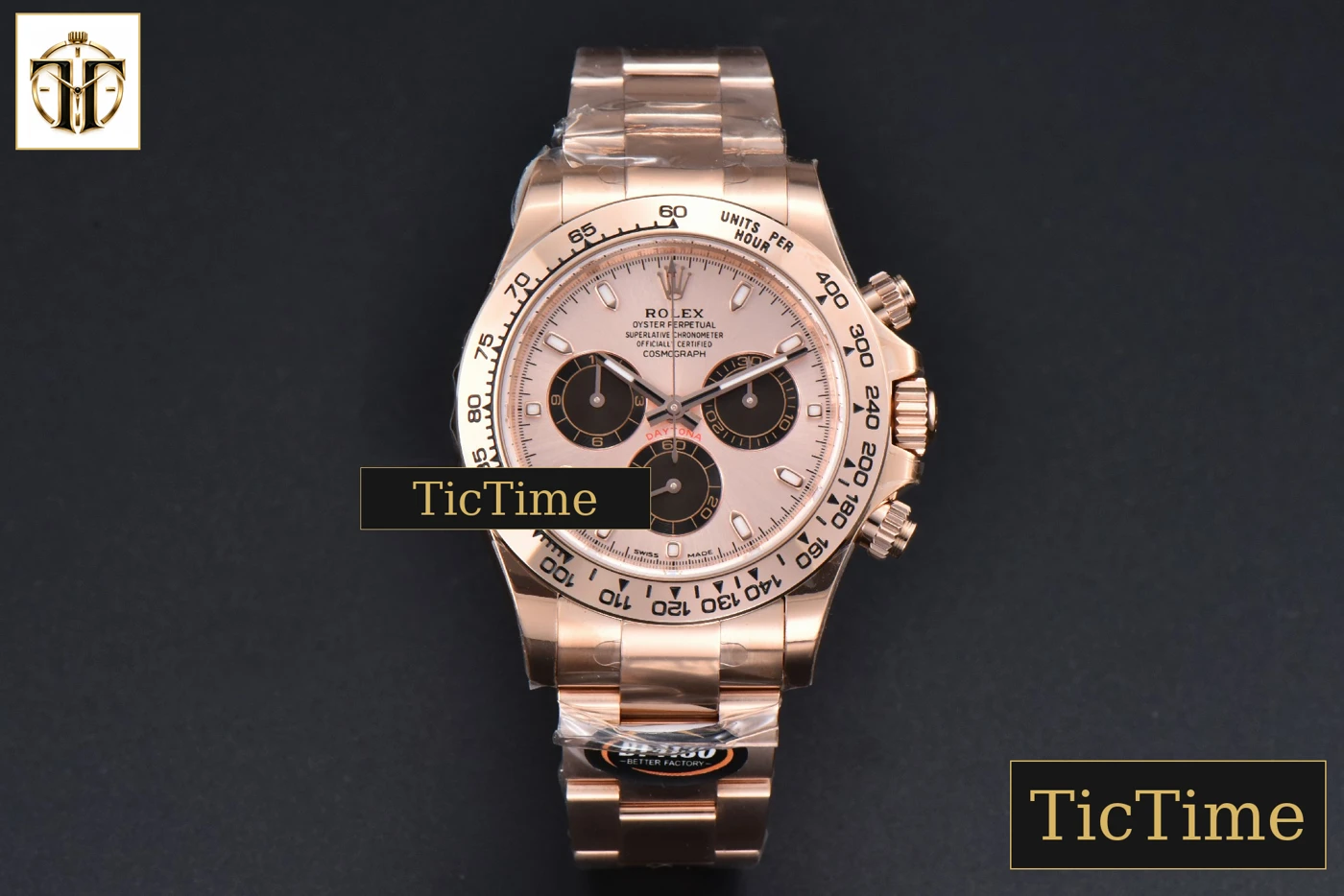 Vista frontal — Daytona 116505 40mm BTF RG Dial Black Subdial RG Bracelet SA4130