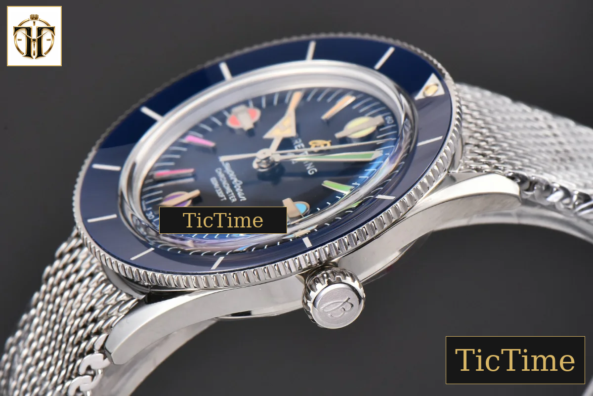 SuperOcean Heritage 42mm GF SS Blue Ceramic Blue Dial Rainbow Marker Mesh Bracelet A2824 — foto 11