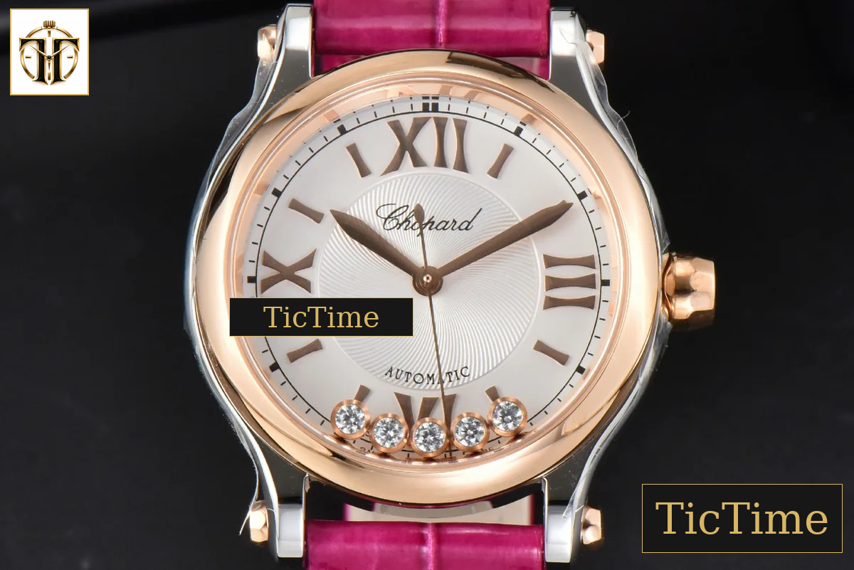Happy Sport Automatic 33mm HWF RG/SS White Dial Rose Red Leather Strap A2892 — foto 2