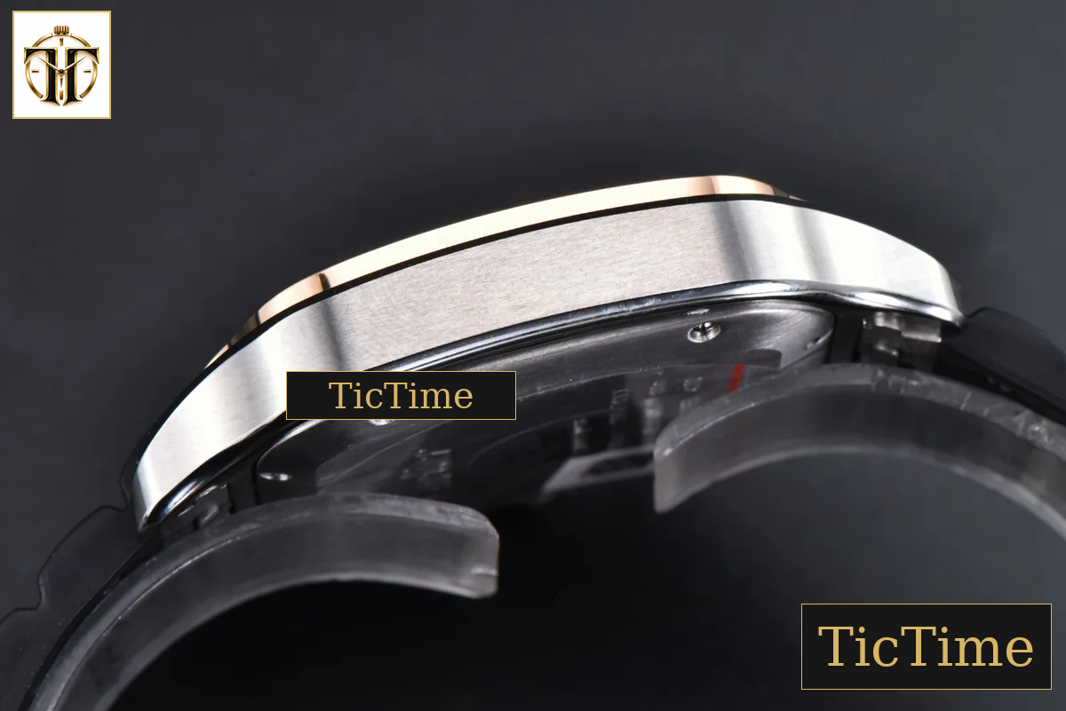 Santos de Cartier XL 40mm AF SS White Dial RG Diamond Bezel Black Rubber Strap Miyota 9015 — foto 13