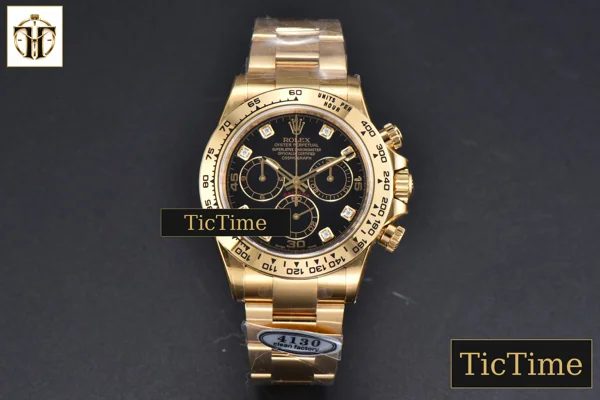 Foto frontal — Daytona 116508 40mm Clean Factory YG 904L Black Dial Diamond Marker YG Bracelet SA4130