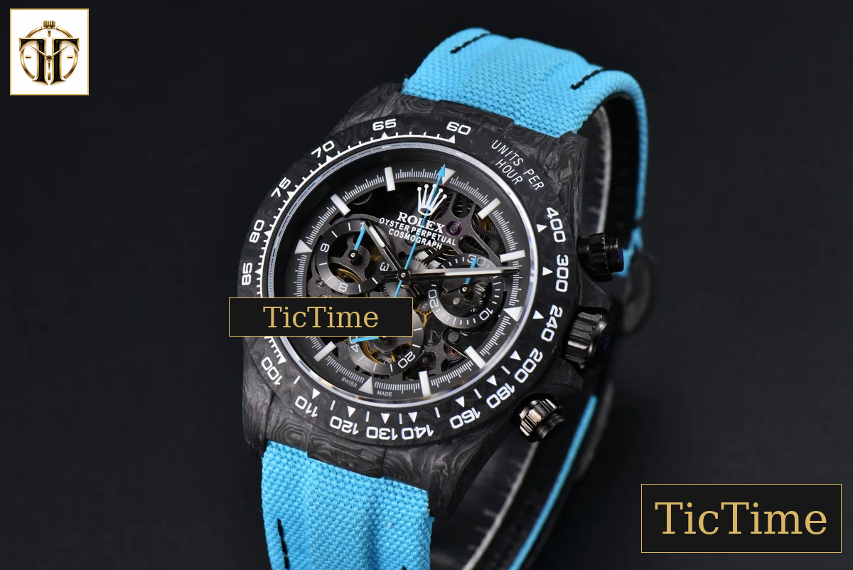 Daytona Montoya Carbon Fiber 40mm DIWF Skeleton Dial Blue Nylon Strap 4130 — foto 5