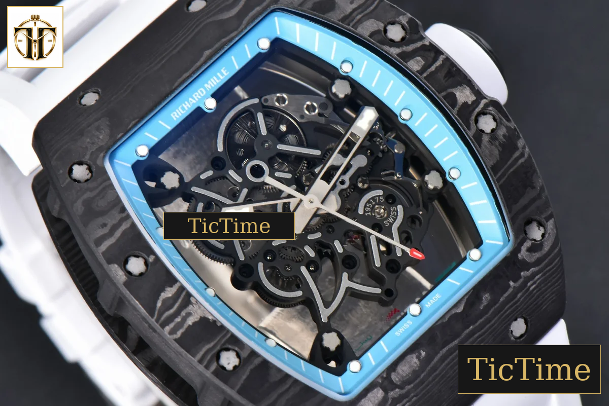 NTPT RM055 43mm ZF Blue Bezel White Crown White Rubber Strap V6 RMUL2 — foto 12