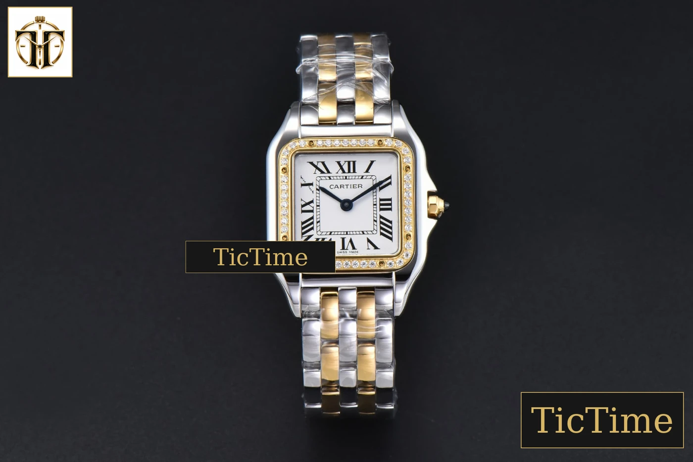 Vista frontal — Panthère 27mm AF SS/YG Diamond Bezel White Dial SS/YG Bracelet Ronda Quartz