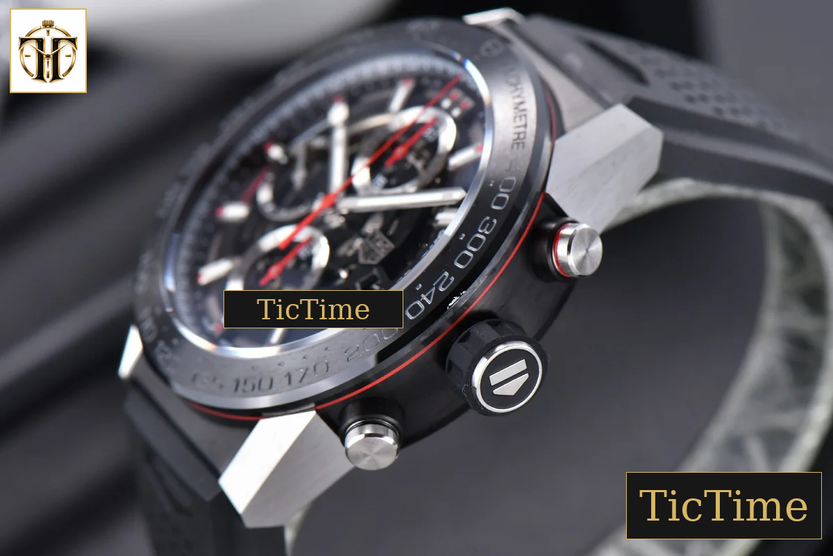 Calibre Heuer 01 Chrono 45mm XF PVD Skeleton Black Dial Red Hand Black Rubber Strap A1887 — foto 10