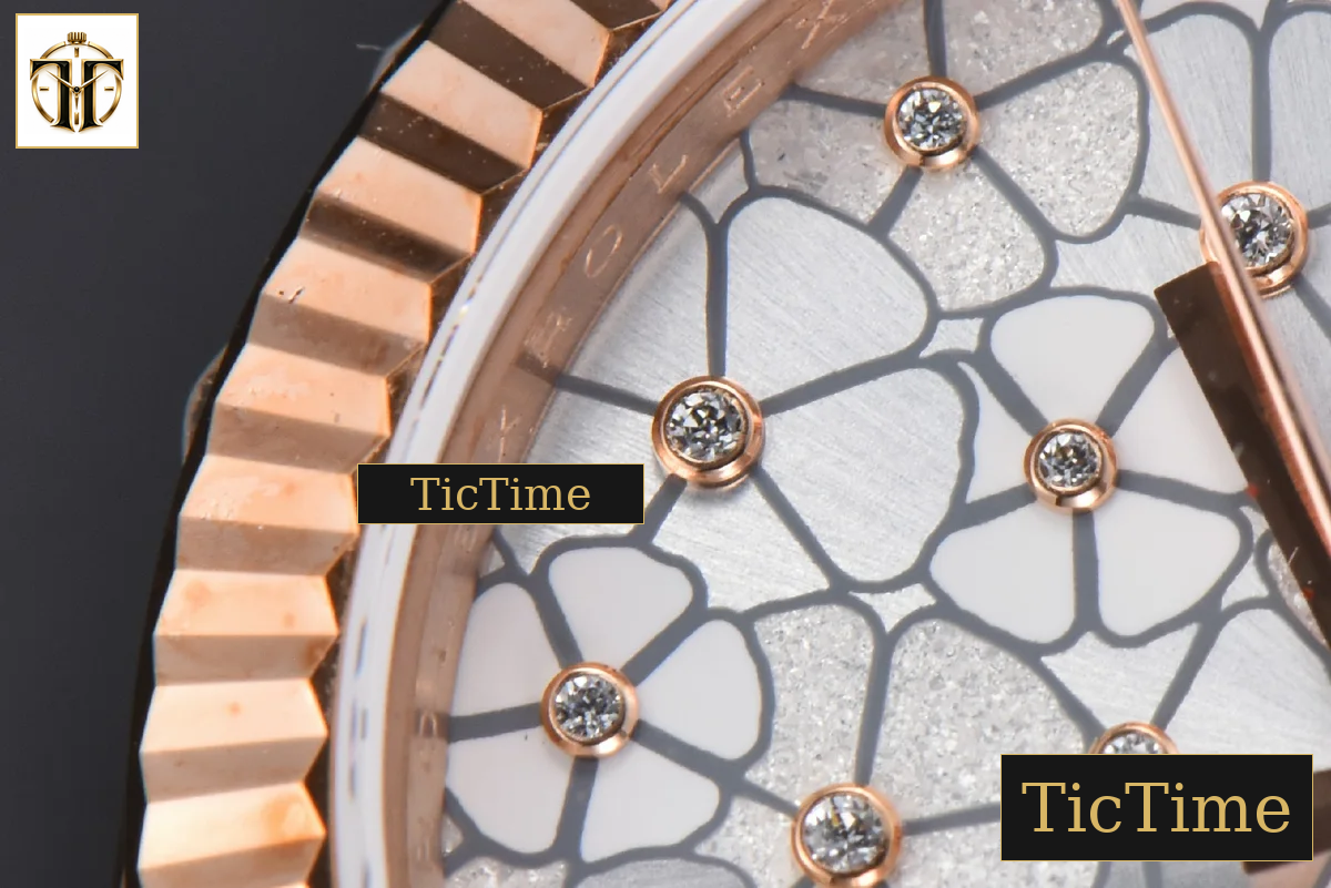 DateJust 904L 31mm GMF RG Fluted Bezel Silver Flowers Dial President Bracelet A2824 — foto 7