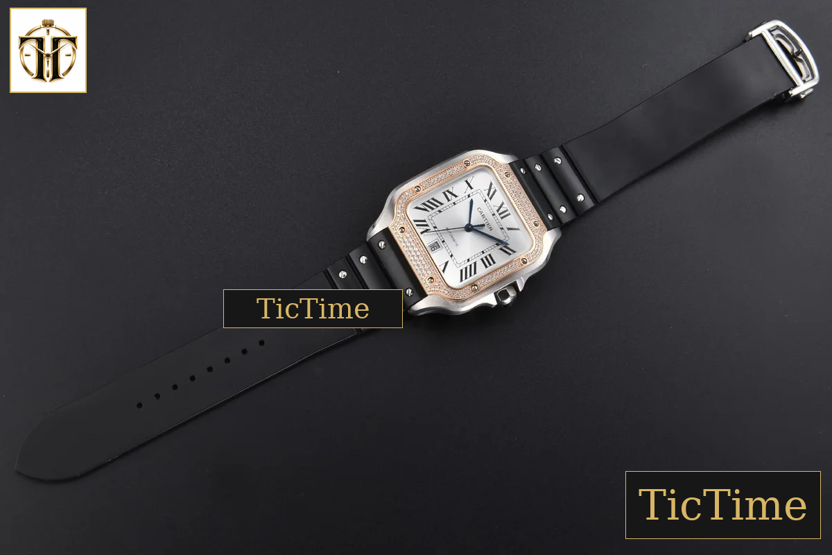 Santos de Cartier XL 40mm AF SS White Dial RG Diamond Bezel Black Rubber Strap Miyota 9015 — foto 32