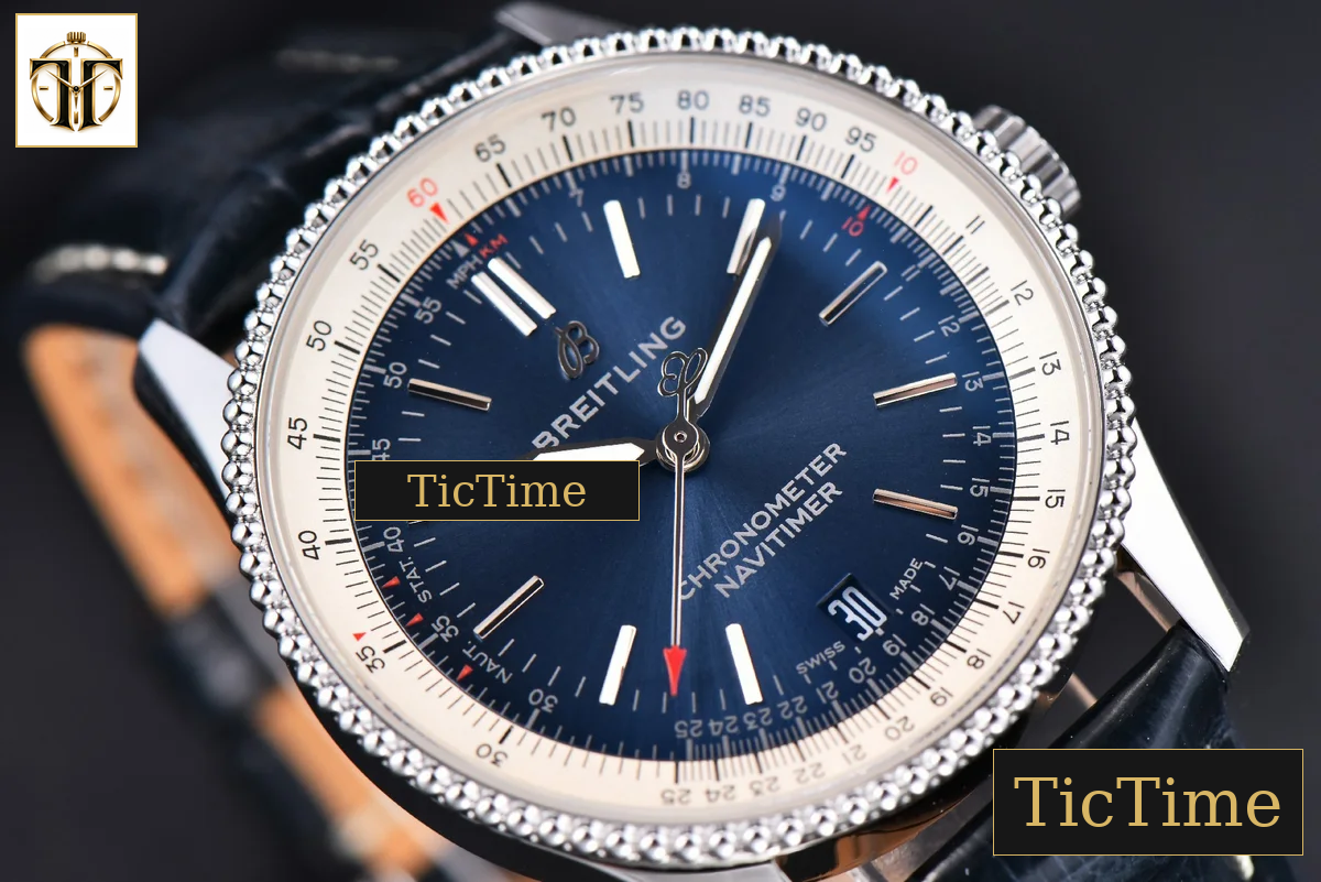 Navitimer 38mm TF SS Blue Dial White Bezel Blue Leather Strap A2824 — foto 9
