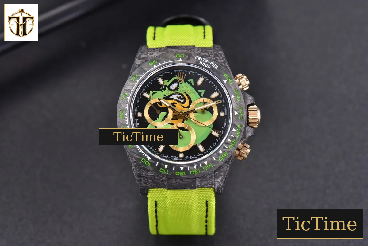 Daytona DIW Carbon WWF Green Wolf Dial Dark Green Nylon Strap A7750 — foto 2