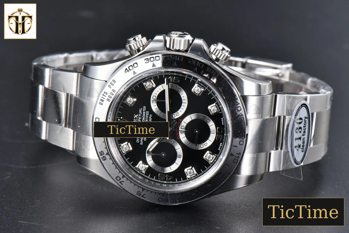 Daytona 116509 40mm Clean Factory SS Black Dial Diamond Marker SS Bracelet A4130 — foto 14