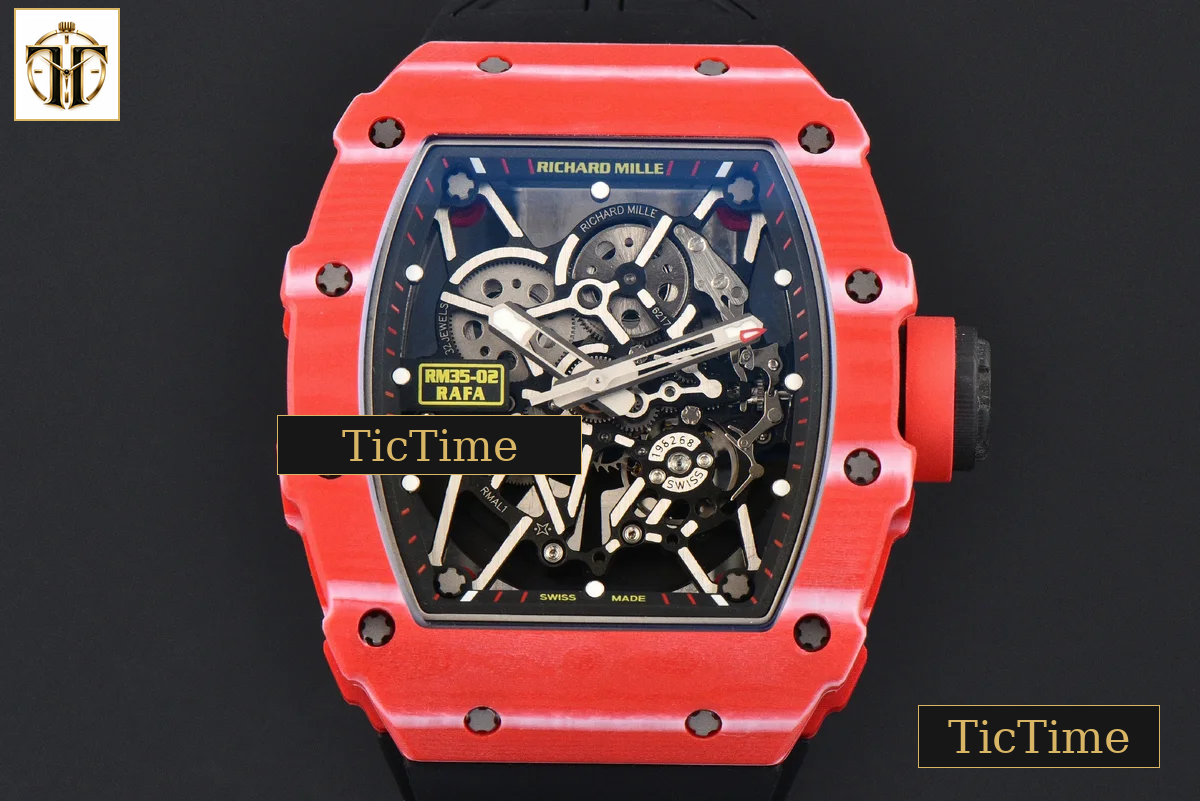 NTPT RM035-02 ZF Red Bezel Black Skeleton Dial Red Crown Black Rubber Strap V7 RMAL1 — foto 5