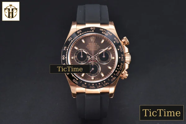 Foto frontal — Daytona 116515 40mm Clean Factory RG Black Ceramic Bezel Brown Dial Oysterflex Rubber Strap A4130